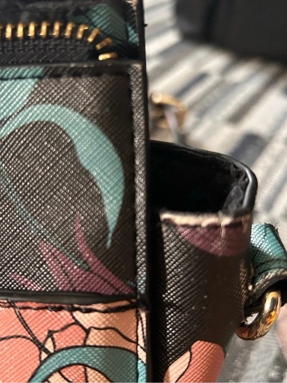 Floral Print Wristlet Clutch - Black with Pink & Teal Flowers